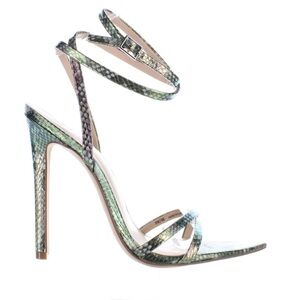 Jennifer Lopez Iridescent Green Snakeskin Ankle-Strap Stiletto Heels!